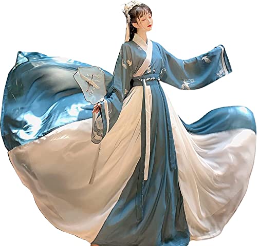 HIMKSRE Damen Retro Antikes Chinesisches Stil Traditionelles Kostüm Hanfu Kleider Tang Anzug Damenrock Cosplay Kung Fu Kimono(B-blue,M) von HIMKSRE