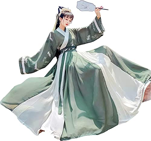 HIMKSRE Damen Retro Antikes Chinesisches Stil Traditionelles Kostüm Hanfu Kleider Tang Anzug Damenrock Cosplay Kung Fu Kimono(B-green,L) von HIMKSRE