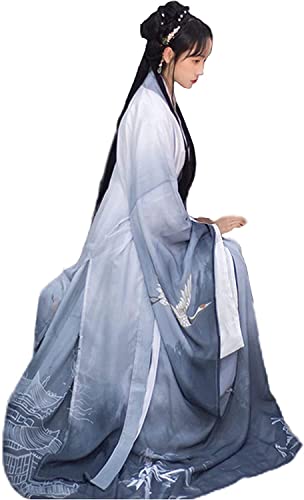 HIMKSRE Damen Retro Antikes Chinesisches Stil Traditionelles Kostüm Hanfu Kleider Tang Anzug Damenrock Cosplay Kung Fu Kimono(G Gray-women,M) von HIMKSRE