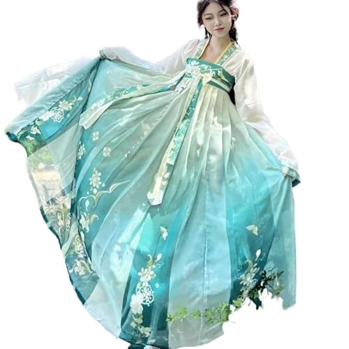 HIMKSRE Elegantes Hanfu-Kleid-Set im chinesischen Stil, Cosplay-Feenkostüm, Kleid der Tang-Dynastie, traditionelle Damen, Vintage-Prinzessin-Tanzroben(Blue,L) von HIMKSRE