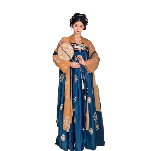 HIMKSRE Frau Traditionelle Hanfu Dame Tang Anzug Chinesische Alte Vestidos Priness Kleid Fee Cosplay Kostüm(Yellow with blue,XL) von HIMKSRE