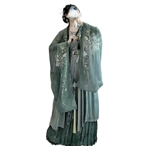 HIMKSRE Frauen Chinesische Traditionelle Vintage Hanfu Weibliche Halloween Cosplay Kostüm Grün 3 stücke Sets Plus Größe XL(L) von HIMKSRE