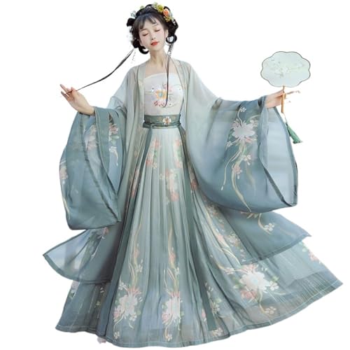HIMKSRE Frauen Chinesischen Traditionellen Cosplay Kostüm Song Dynastie Stickerei Druck Hanfu Kleid(Grayish Blue,M) von HIMKSRE