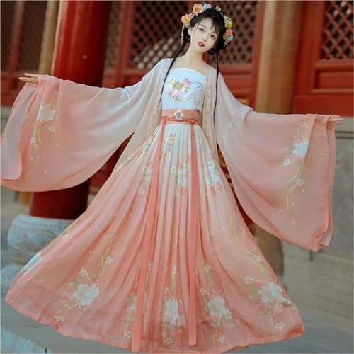 HIMKSRE Frauen Chinesischen Traditionellen Cosplay Kostüm Song Dynastie Stickerei Druck Hanfu Kleid(Orange Pink,M) von HIMKSRE