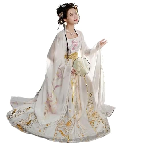 HIMKSRE Große Größe 3XL Chinesisches Hanfu-Kleid Frauen Karneval Fee Cosplay Kostüm Party Vintage Tang-Dynastie Weiß Plus Size(S) von HIMKSRE