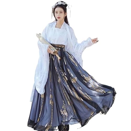 HIMKSRE Große Größe 3XL Chinesisches Hanfu-Kleid Frauen Karneval Fee Cosplay Kostüm Partykleid Vintage Tang-Dynastie(Black 3pcs set,L) von HIMKSRE