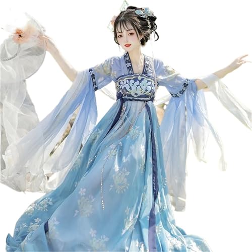 HIMKSRE Hanfu Jurk Women Chinese Old Traditional Carnaval Prinses Cosplay Kostüm Podium Green & Rose Dansjurk(Blue,M) von HIMKSRE