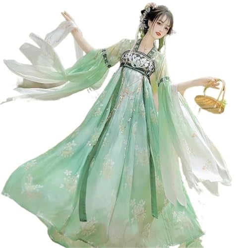 HIMKSRE Hanfu Jurk Women Chinese Old Traditional Carnaval Prinses Cosplay Kostüm Podium Green & Rose Dansjurk(Green,L) von HIMKSRE