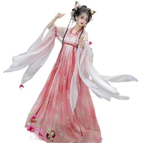 HIMKSRE Hanfu Jurk Women Chinese Old Traditional Carnaval Prinses Cosplay Kostüm Podium Green & Rose Dansjurk(Pink,S) von HIMKSRE