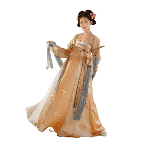 HIMKSRE Hanfu-Kleid for Frauen und Mädchen, alte chinesische Tradition, Schnürkleid, langärmeliges Outfit, Bühnenauftritt, Cosplay, Halloween-Kostüm(Orange,M) von HIMKSRE
