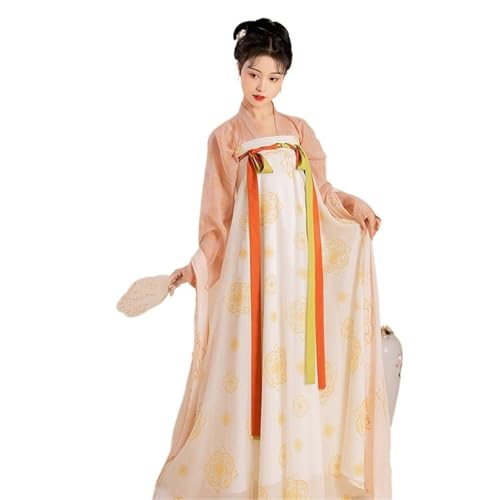 HIMKSRE Hanfu-Kleid for Frauen und Mädchen, alte chinesische Tradition, Schnürkleid, langärmeliges Outfit, Bühnenauftritt, Cosplay, Halloween-Kostüm(Orange2,XS) von HIMKSRE