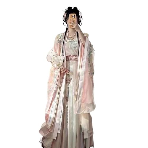 HIMKSRE Hanfu-Komplettset mit taillenlangem Langarmhemd mit Leibchen und Faltenrock, besticktes Cosplay-Kostüm im chinesischen Stil(Suit 1,L) von HIMKSRE
