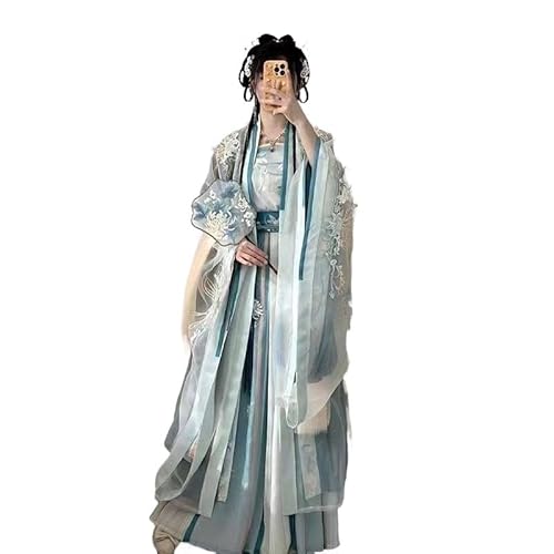 HIMKSRE Hanfu-Komplettset mit taillenlangem Langarmhemd mit Leibchen und Faltenrock, besticktes Cosplay-Kostüm im chinesischen Stil(Suit 2,L) von HIMKSRE