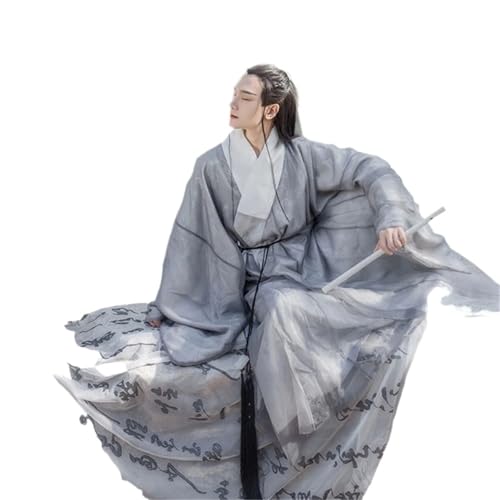 HIMKSRE Hanfu M Dynastie Chinesische Männer Alte Vintage Kostüm Männer Hanfu Große Größe Halloween Cosplay Bordüren Outfit(Silver,S) von HIMKSRE