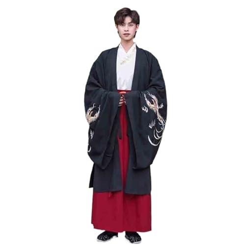 HIMKSRE Hanfu Männer Traditionelle Chinesische Stickerei Hanfu Kleid Männlichen Weihnachten Kostüm Rot & Schwarz Hanfu Jacke for Männer Plus Größe 3XL(Black full set,4XL) von HIMKSRE