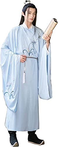 HIMKSRE Hanfu im alten chinesischen Stil for Männer, besticktes Kleid, traditionelles Kostüm for Bühnenshow, Cosplay, Halloween(Blue1,L) von HIMKSRE