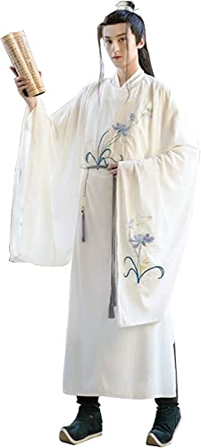 HIMKSRE Hanfu im alten chinesischen Stil for Männer, besticktes Kleid, traditionelles Kostüm for Bühnenshow, Cosplay, Halloween(White1,XXL) von HIMKSRE