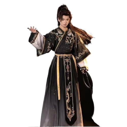 HIMKSRE Herren Krieger Hanfu Kleid Frühling Herbst Traditionelle Weijin Periode Gragigent Druck Kostüm Vintage Schwertkämpfer Cosplay Kleidung(M) von HIMKSRE