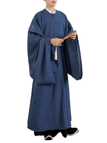 HIMKSRE Klassische Tang Song Dynastie Hanfu Männer Frauen Einfarbig Rundhals Robe Nische Chinesischen Gelehrten Dichter Kostüm Paar Cosplay Tuch(Blue robe,XL) von HIMKSRE