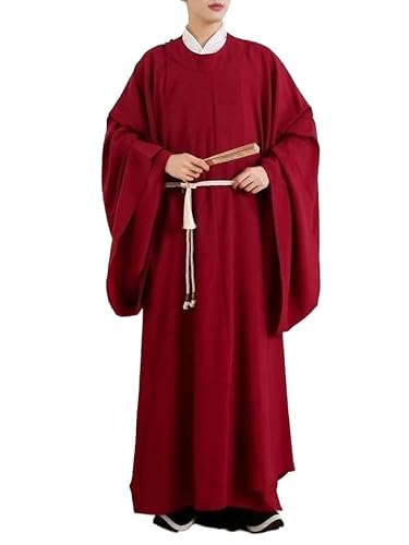HIMKSRE Klassische Tang Song Dynastie Hanfu Männer Frauen Einfarbig Rundhals Robe Nische Chinesischen Gelehrten Dichter Kostüm Paar Cosplay Tuch(Red robe,L) von HIMKSRE