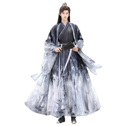 HIMKSRE Männlicher und weiblicher Song-Stil, taillenlange, tintengewaschene chinesische Alltagskleidung, Hanfu-Anzug, chinesisches Cosplay-Kostüm(Black Set,3XL) von HIMKSRE