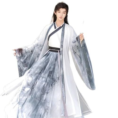 HIMKSRE Männlicher und weiblicher Song-Stil, taillenlange, tintengewaschene chinesische Alltagskleidung, Hanfu-Anzug, chinesisches Cosplay-Kostüm(White Set,M) von HIMKSRE