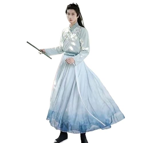 HIMKSRE Plus Größe 2XL Hanfu Männer Plus Größe 2XL Cosplsy Kostüm Chinesischen Traditionellen(Blue1,M) von HIMKSRE