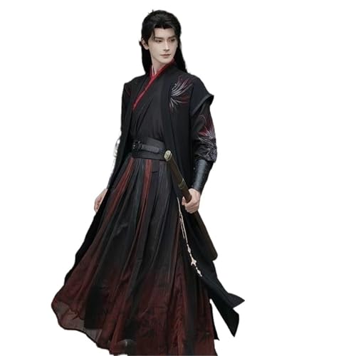 HIMKSRE Schwarz-rotes Hanfu-Kleid for Herren, traditionelle Stickerei, Kreuzkragen, Kostüm, Vintage, Nachtschwertkämpfer, Cosplay-Kleidung(XXL) von HIMKSRE