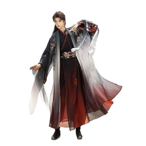 HIMKSRE Traditionelle chinesische Paare Hanfu Antike Weijin Periode Kreuzkragen Tanzkostüm Blumendruck Karneval Cosplay Kleidung(Men full set,S) von HIMKSRE