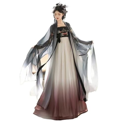 HIMKSRE Traditionelle chinesische Paare Hanfu Antike Weijin Periode Kreuzkragen Tanzkostüm Blumendruck Karneval Cosplay Kleidung(Women full set,XXL) von HIMKSRE