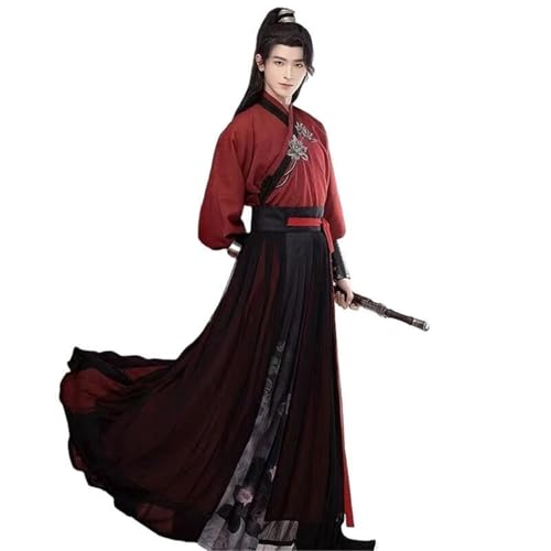 HIMKSRE Traditioneller Hanfu-Anzug for Herrenpaare, chinesischer antiker bestickter Hanfu + Rock, cooler Kampfsport-Cosplay-Anzug, S-4XL(S) von HIMKSRE