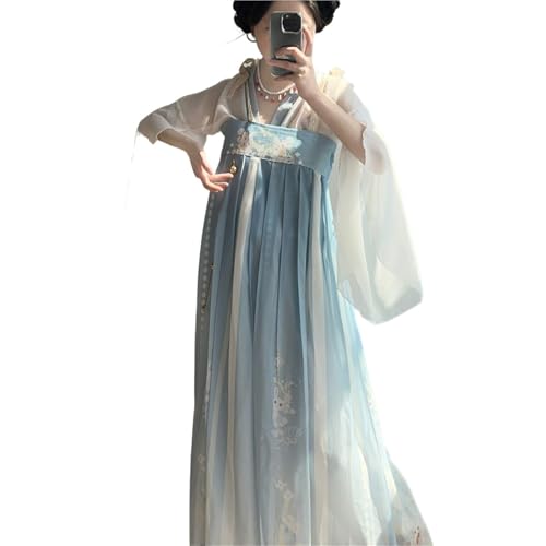 HIMKSRE Traditionelles Hanfu-Kleid im chinesischen Stil, Tang-Dynastie, langes Kleid, Volkstanzkostüm, Fee, Cosplay, antike Prinzessin, Bühnenoutfit(Blue1,M) von HIMKSRE