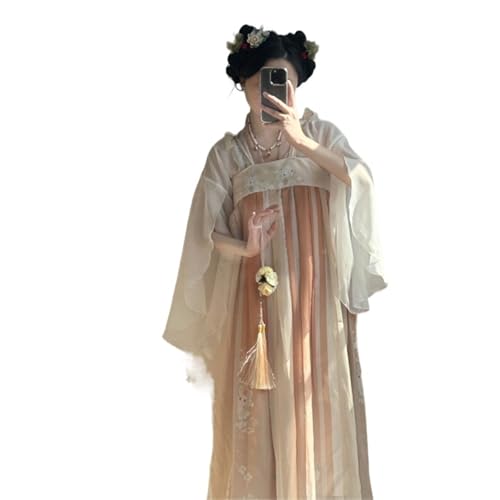 HIMKSRE Traditionelles Hanfu-Kleid im chinesischen Stil, Tang-Dynastie, langes Kleid, Volkstanzkostüm, Fee, Cosplay, antike Prinzessin, Bühnenoutfit(Orange1,S) von HIMKSRE
