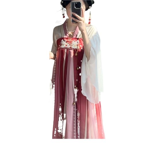 HIMKSRE Traditionelles Hanfu-Kleid im chinesischen Stil, Tang-Dynastie, langes Kleid, Volkstanzkostüm, Fee, Cosplay, antike Prinzessin, Bühnenoutfit(Red1,L) von HIMKSRE
