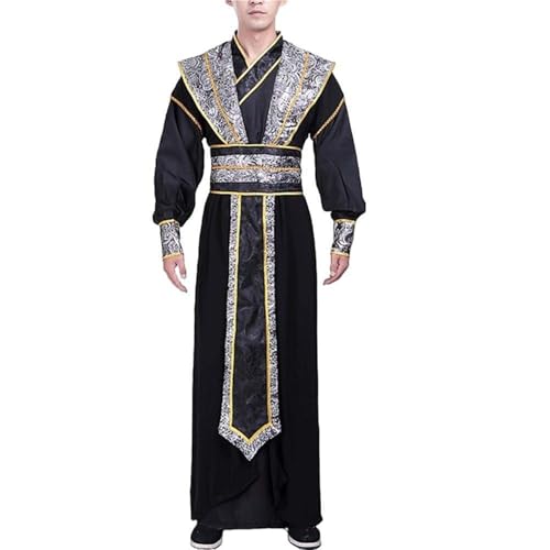 HIMKSRE Traditionelles Hanfu-Outfit for Herren, chinesischer alter Schwertkämpfer, Cosplay-Outfit, Wuxia-Dramen, Kampfkunstkostüm, Bühnenkleidung(Black,S) von HIMKSRE