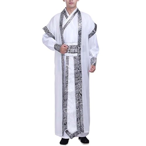 HIMKSRE Traditionelles Hanfu-Outfit for Herren, chinesischer alter Schwertkämpfer, Cosplay-Outfit, Wuxia-Dramen, Kampfkunstkostüm, Bühnenkleidung(White,3XL) von HIMKSRE