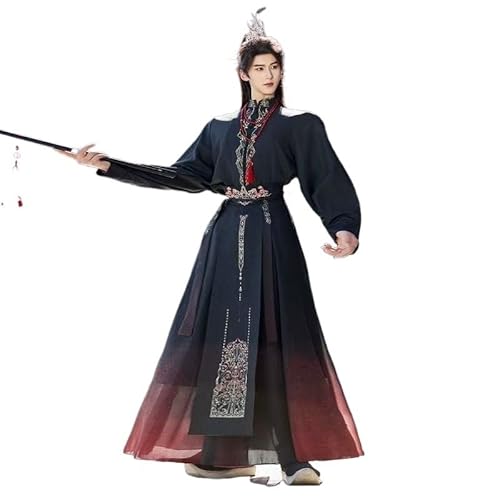 Hanfu-Kleid for Herren, traditionelle Stickerei, Kreuzkragen, Kostüm, Vintage, Einkaufszentrum, Karneval, Bühnentanz, Fotos, Outfits(Black 3pcs,XXL) von HIMKSRE
