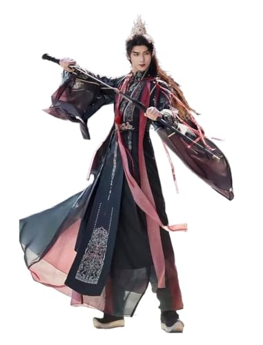 Hanfu-Kleid for Herren, traditionelle Stickerei, Kreuzkragen, Kostüm, Vintage, Einkaufszentrum, Karneval, Bühnentanz, Fotos, Outfits(Black full set,XL) von HIMKSRE