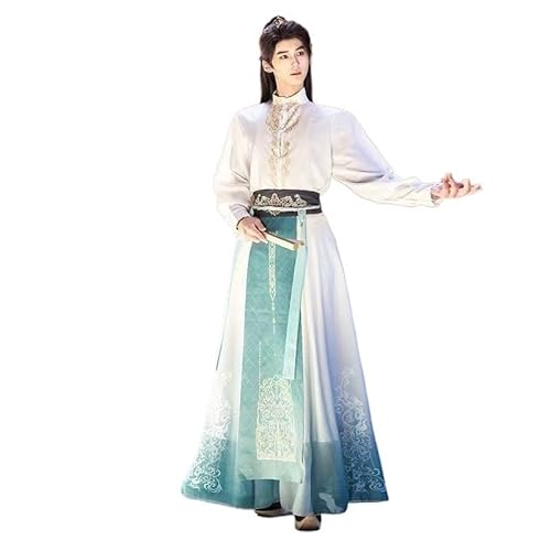 Hanfu-Kleid for Herren, traditionelle Stickerei, Kreuzkragen, Kostüm, Vintage, Einkaufszentrum, Karneval, Bühnentanz, Fotos, Outfits(White 3pcs,M) von HIMKSRE