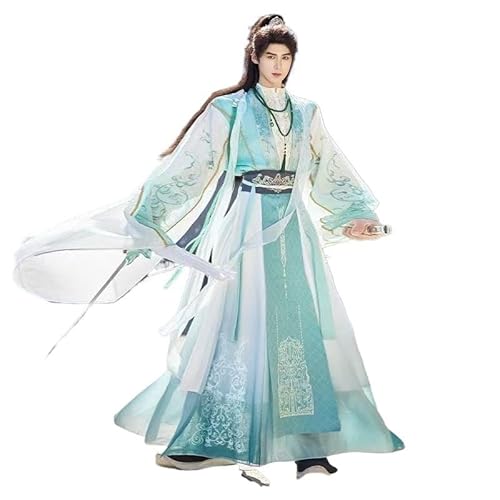 Hanfu-Kleid for Herren, traditionelle Stickerei, Kreuzkragen, Kostüm, Vintage, Einkaufszentrum, Karneval, Bühnentanz, Fotos, Outfits(White full set,M) von HIMKSRE