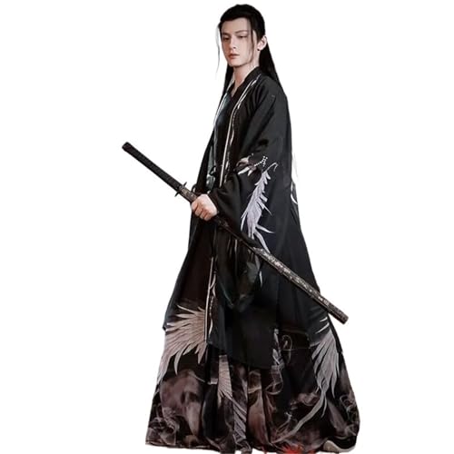 Hanfu Sets Männer Chinesische Traditionelle Vintage Bedrukte Hanfu Halloween Cosplay Kostüm Altes Schwarz Hanfu 3 Stück Set Plus(S) von HIMKSRE