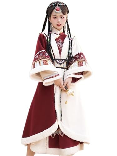 Herbst und Winter Hanfu Mode, Tibetankleidung, chinesischer Stil rot ethnische Minderheitenanzug (M) von HIMKSRE