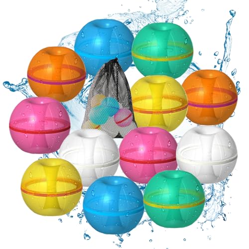 12 Stück Wiederverwendbare Wasserbomben Wasserballons, Schnell befüllbare Silikon Spritzbälle, Selbstdichtender Wasserspritzball, Outdoor Sommerspaß Wasserspielzeug für Party, Familienspiel von HIMS