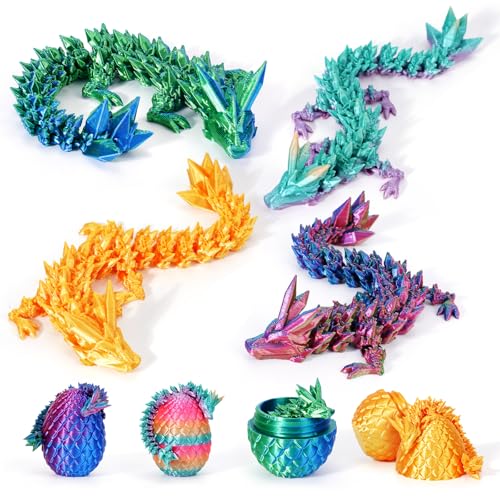 3D-gedruckte Dracheneier mit Drachen im Inneren, Mini-Drachenei-Set, beweglicher Drache, Mystery-Drachenei, Fidget-Spielzeug, Überraschung, 3D-gedruckte Tiere, Spielzeug-Set, 4 Stück von HIMS