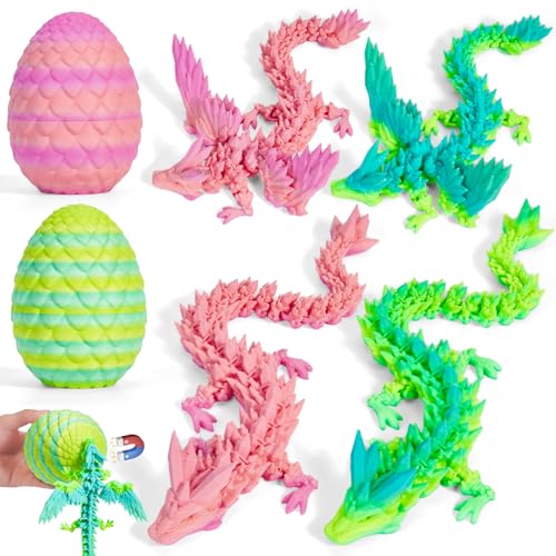 HIMS 2er Set 3D Gedrucktes Drachenei, Geheimnisvolle Drachenei mit Drache im Inneren, Realistisches Dracheneier mit Flügeln für Kinder Erwachsene, Überraschungs 3D Drache Im Ei Drachen Spielzeug von HIMS