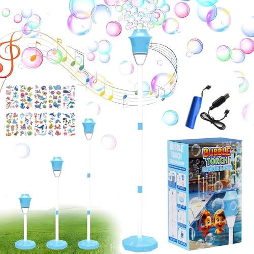 Tiki Torch Bubbler - Seifenblasenmaschine, Seifenblasen Stab mit DREI Einstellbaren Höhen, Seifenblasenmaschine für Kinder mit Licht und Musik für Partys und Hochzeiten (Blau+Tattoo-Aufkleber) von HIMS