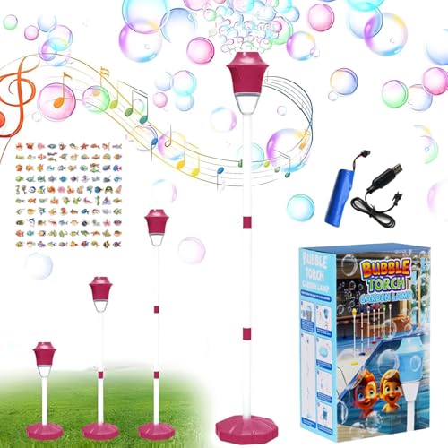 Tiki Torch Bubbler - Seifenblasenmaschine, Seifenblasen Stab mit DREI Einstellbaren Höhen, Seifenblasenmaschine für Kinder mit Licht und Musik für Partys und Hochzeiten (Rot+Aufkleber) von HIMS