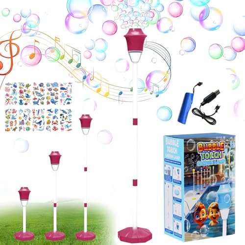 Tiki Torch Bubbler - Seifenblasenmaschine, Seifenblasen Stab mit DREI Einstellbaren Höhen, Seifenblasenmaschine für Kinder mit Licht und Musik für Partys und Hochzeiten (Rot+Tattoo-Aufkleber) von HIMS
