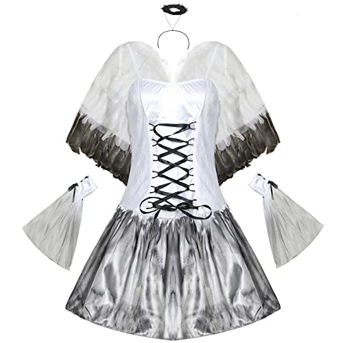 HINAA Dunkler Engel Kostüm | Dark Angel Kostü für Damen,Evil Angel Kleider Partyuniform für Gothic Cosplay Party von HINAA