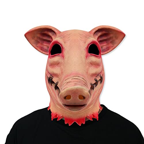 HINAA Halloween Horror Schwein Maske | Schweinekopf Latex Gesichtsabdeckung für Erwachsene | Cosplay Kostüm Foto Requisite für Maskerade Karneval, Glatze oder Haare von HINAA